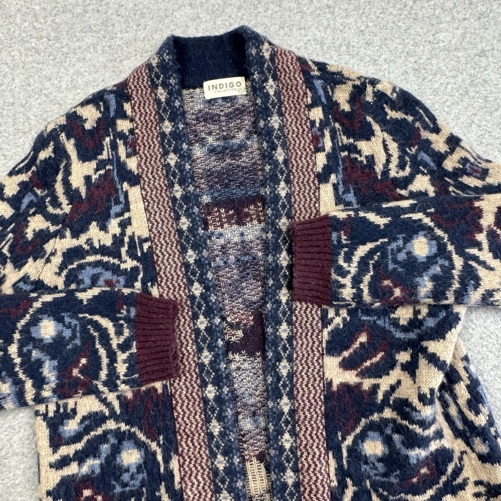 M&S Indigo Alpaca Blend Cardigan Womens Large Navy Floral Boho Cottagecore Cozy‎